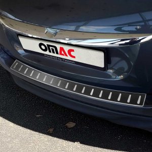 FIAT 500X Rear Bumper Sill Cover - Omac - S.Steel + Carbon Foiled - Gloss Silver - 2016-2024